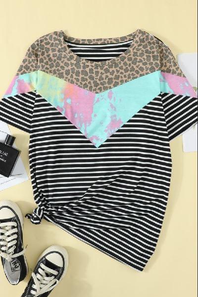 Crew Neck Mix Prints Plus Size T-shirt