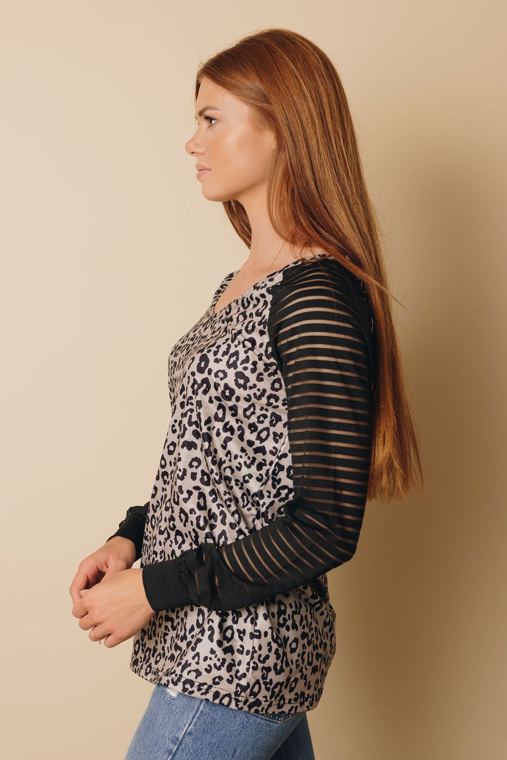 Alisa Patchwork Mesh Long Sleeve Top