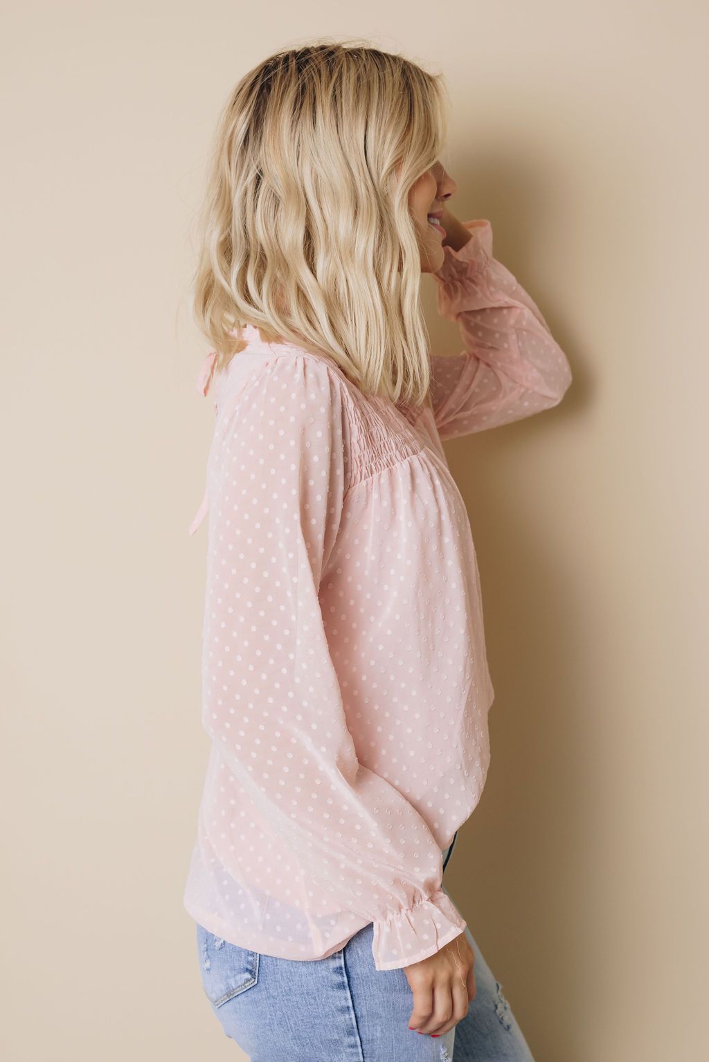 Denna Swiss Dot Long Sleeve Top