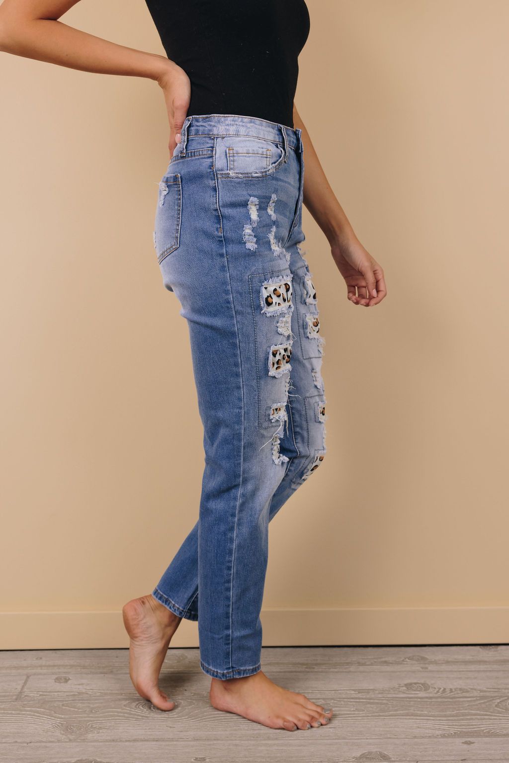 Everlasting Ripped Leopard Jeans