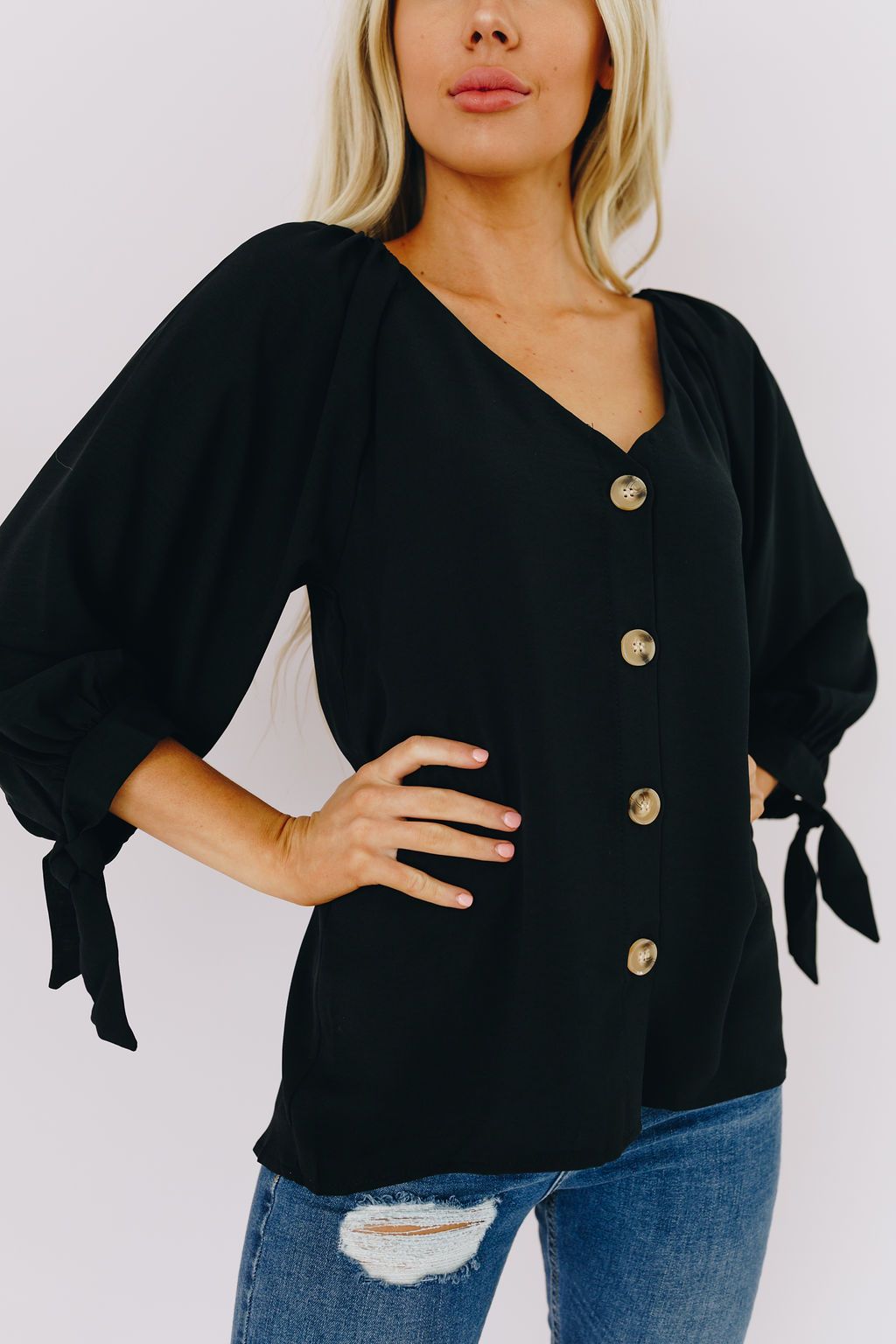 Cute as a Button Tie Detail Top