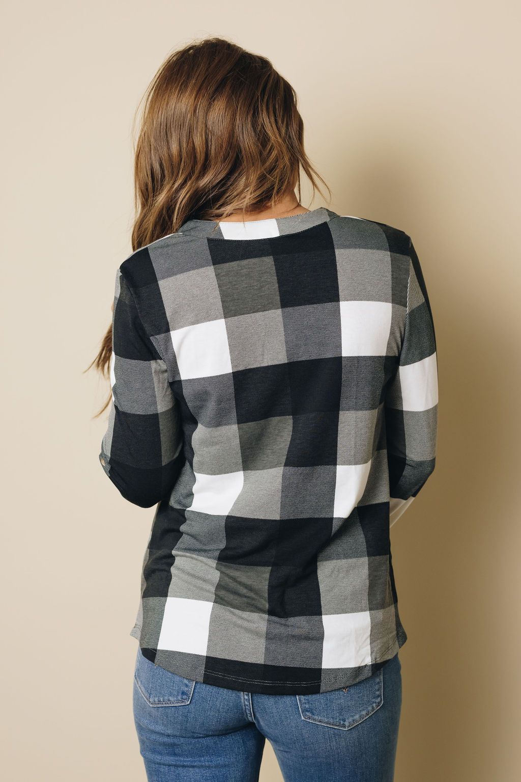 Duches Contrast Plaid Long Sleeve Top