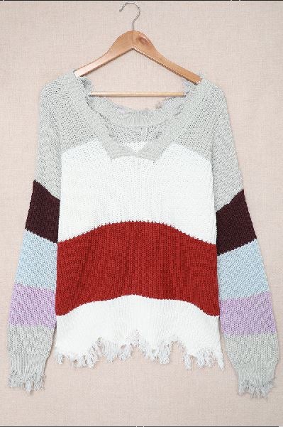 Fun with Fringe Distressed Sweater