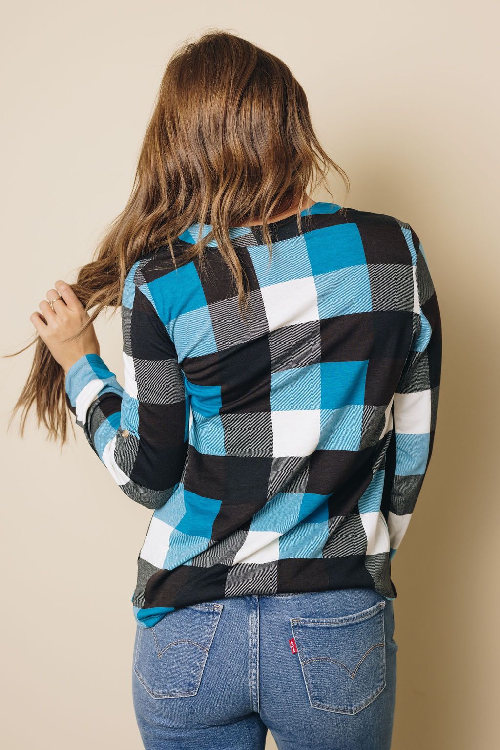 Duches Contrast Plaid Long Sleeve Top
