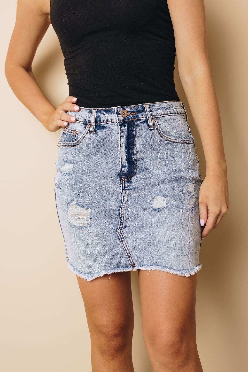 Rookie Raw Hem Denim Skirt