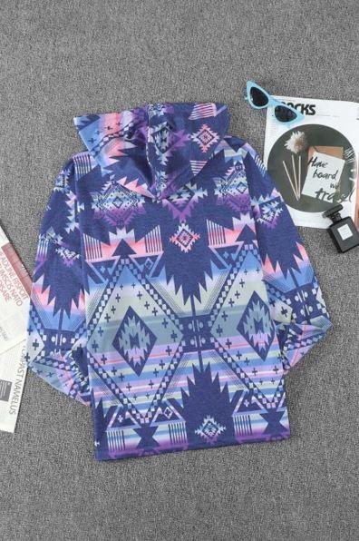Blue Aztec Print Hoodie
