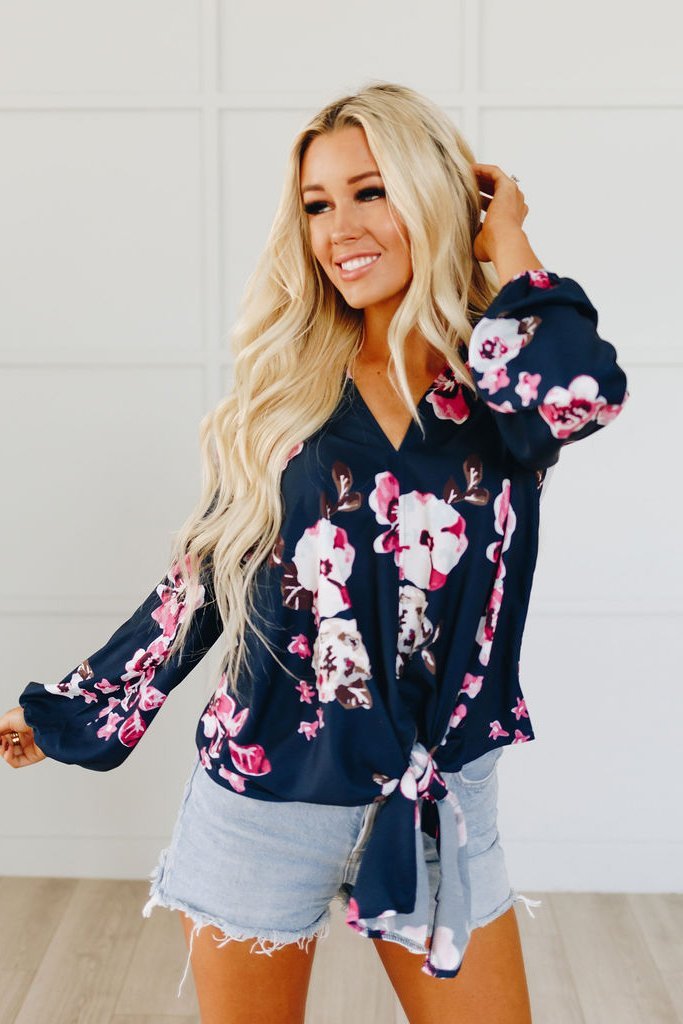 Dancing Flowers Tie Detail Top