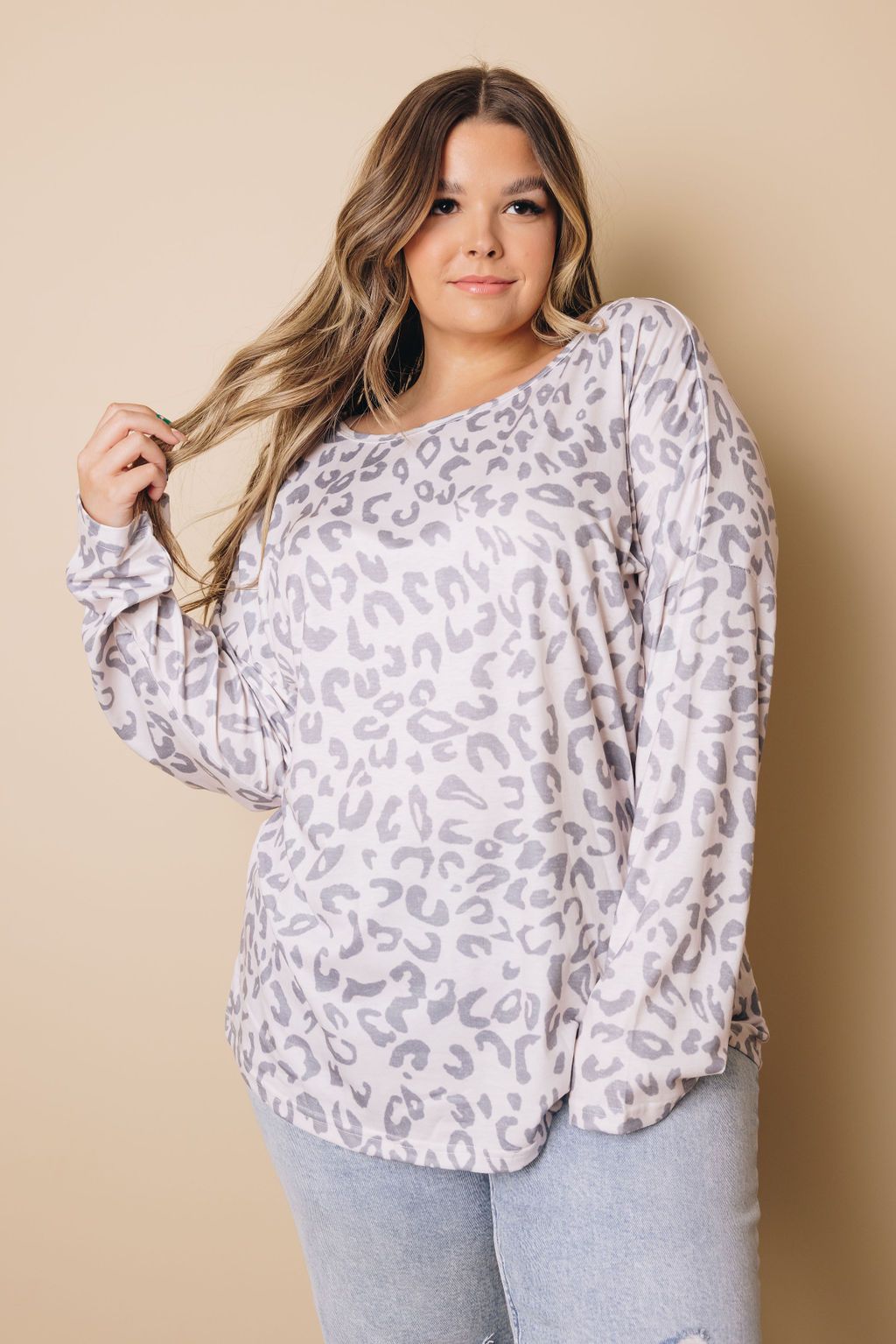 Plus Size - Leopard Long Sleeve Top