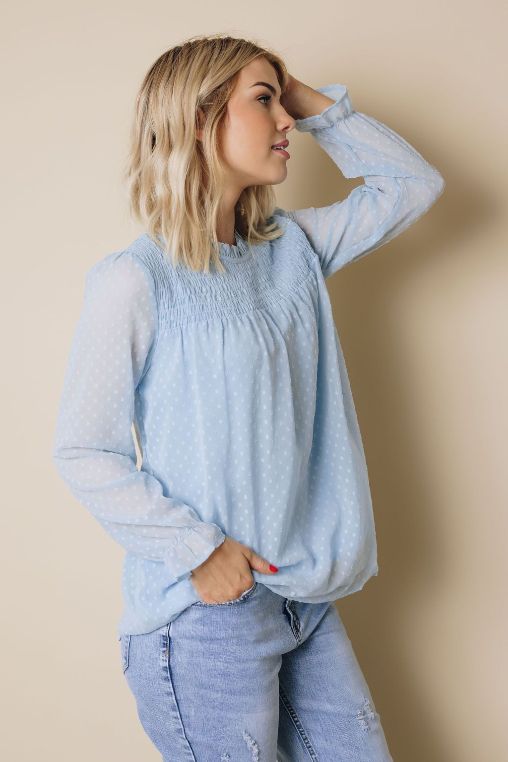 Denna Swiss Dot Long Sleeve Top