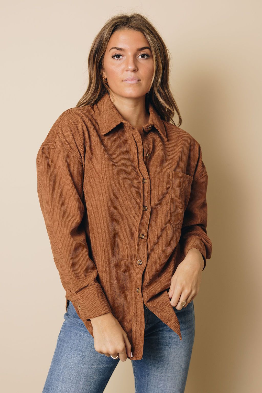 Hippen Corduroy Button Down Top