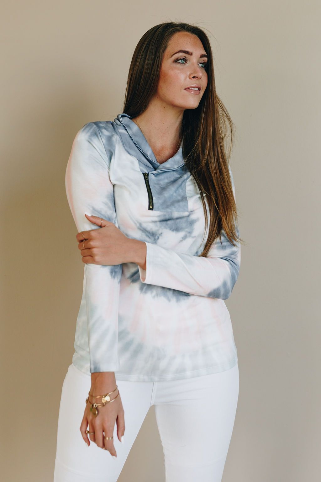 Babes Tie Dye Zipper Pullover