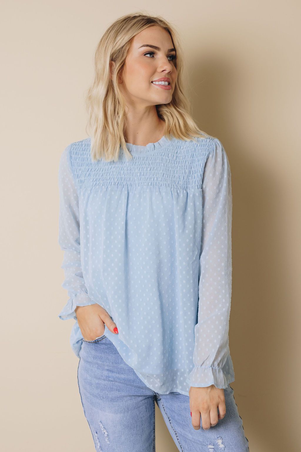 Denna Swiss Dot Long Sleeve Top