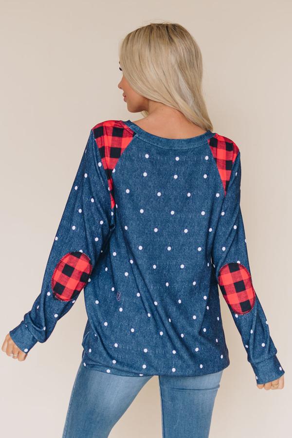 Polka-Plaid Sweatshirt