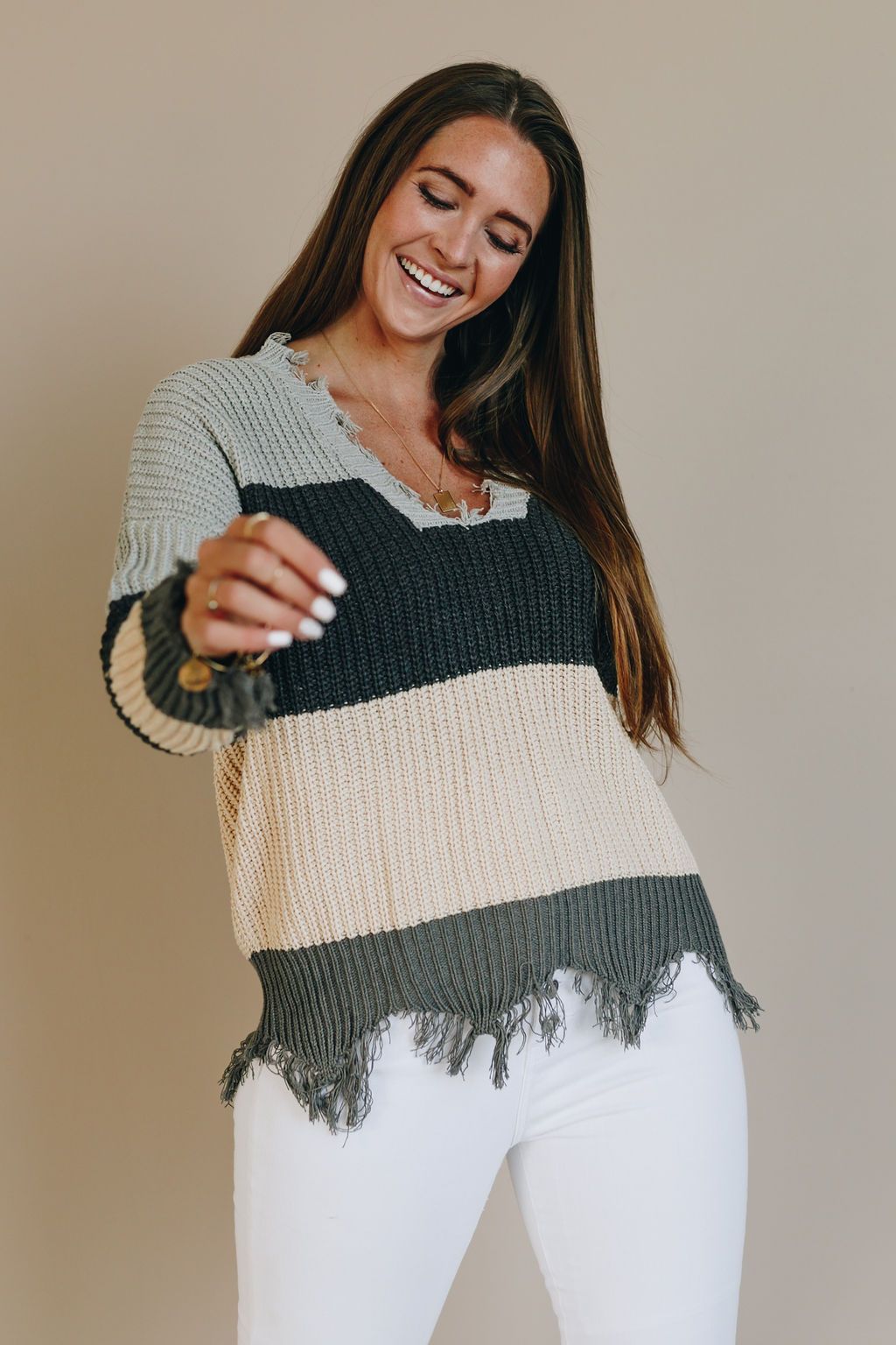 Fun with Fringe Distressed Sweater