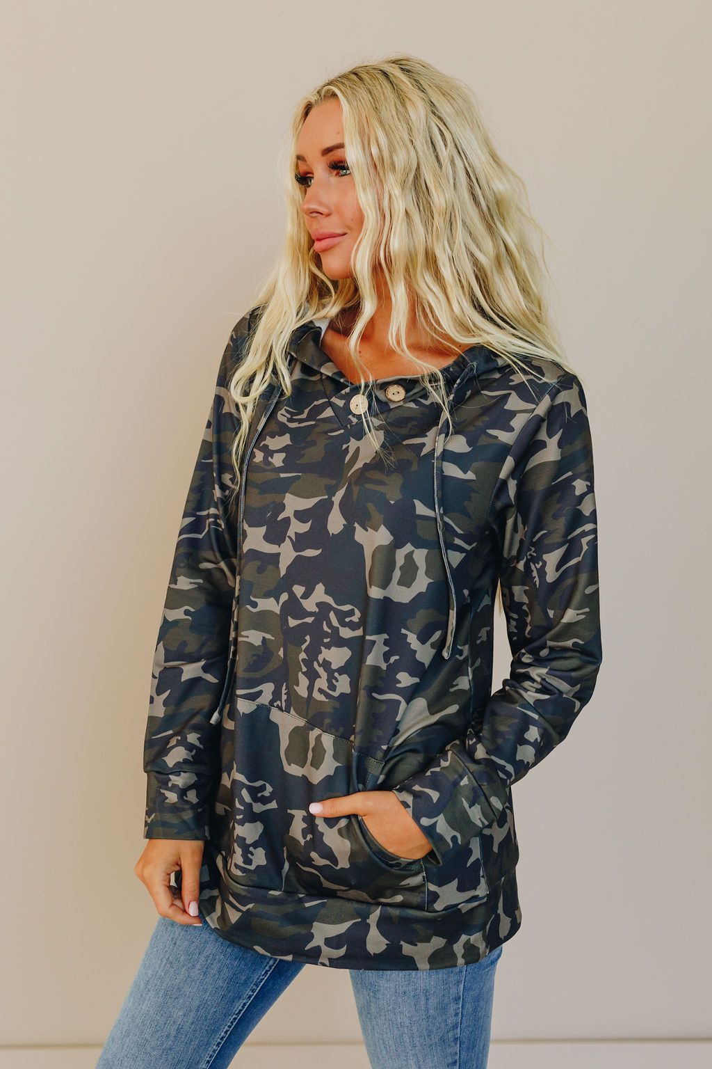 Button Me Up Print Hoodie