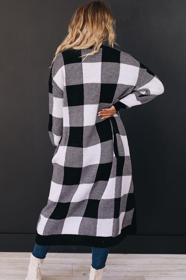 Board Games Pocketed Checkered Cardi