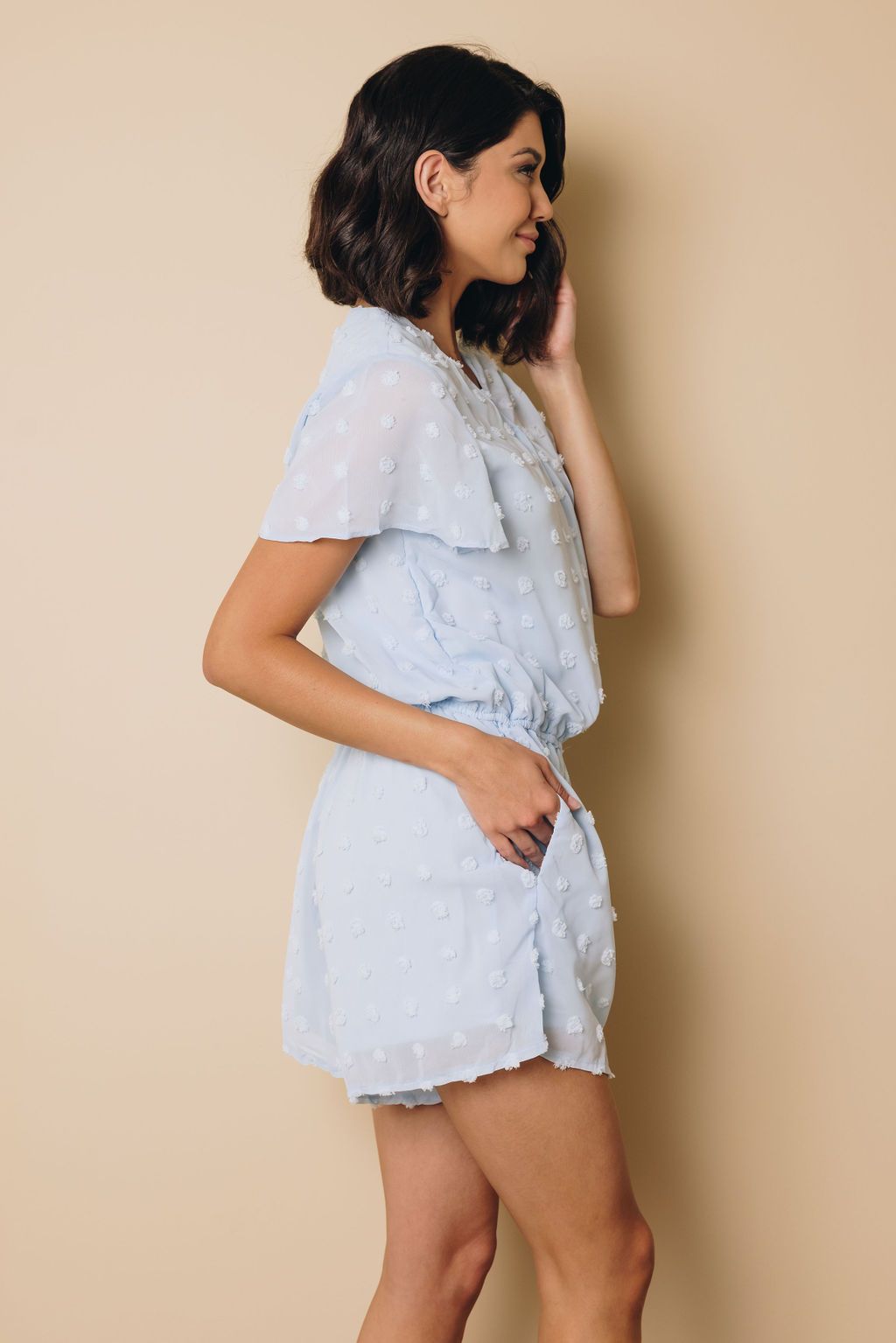 Deep V Neck Dot Texture Short Sleeves Romper