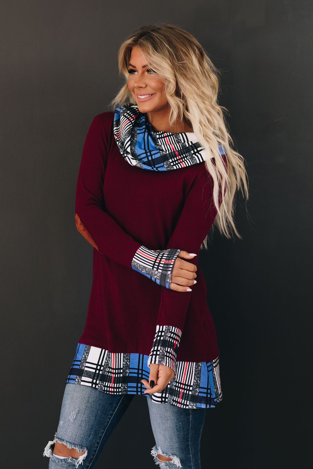 Chilton Plaid Cowl Neck Tunic