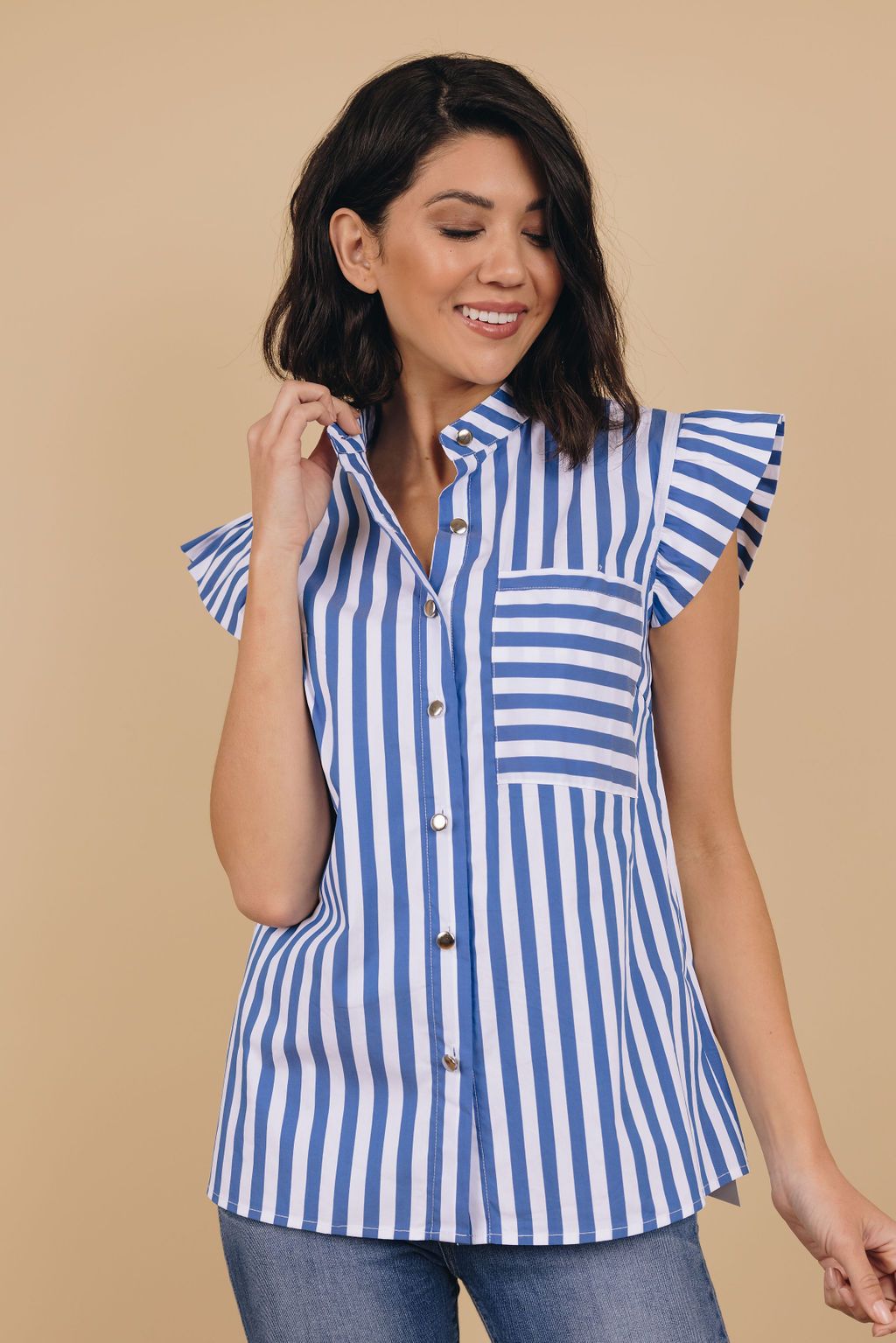 Bakers Striped Ruffle Sleeve Blouse
