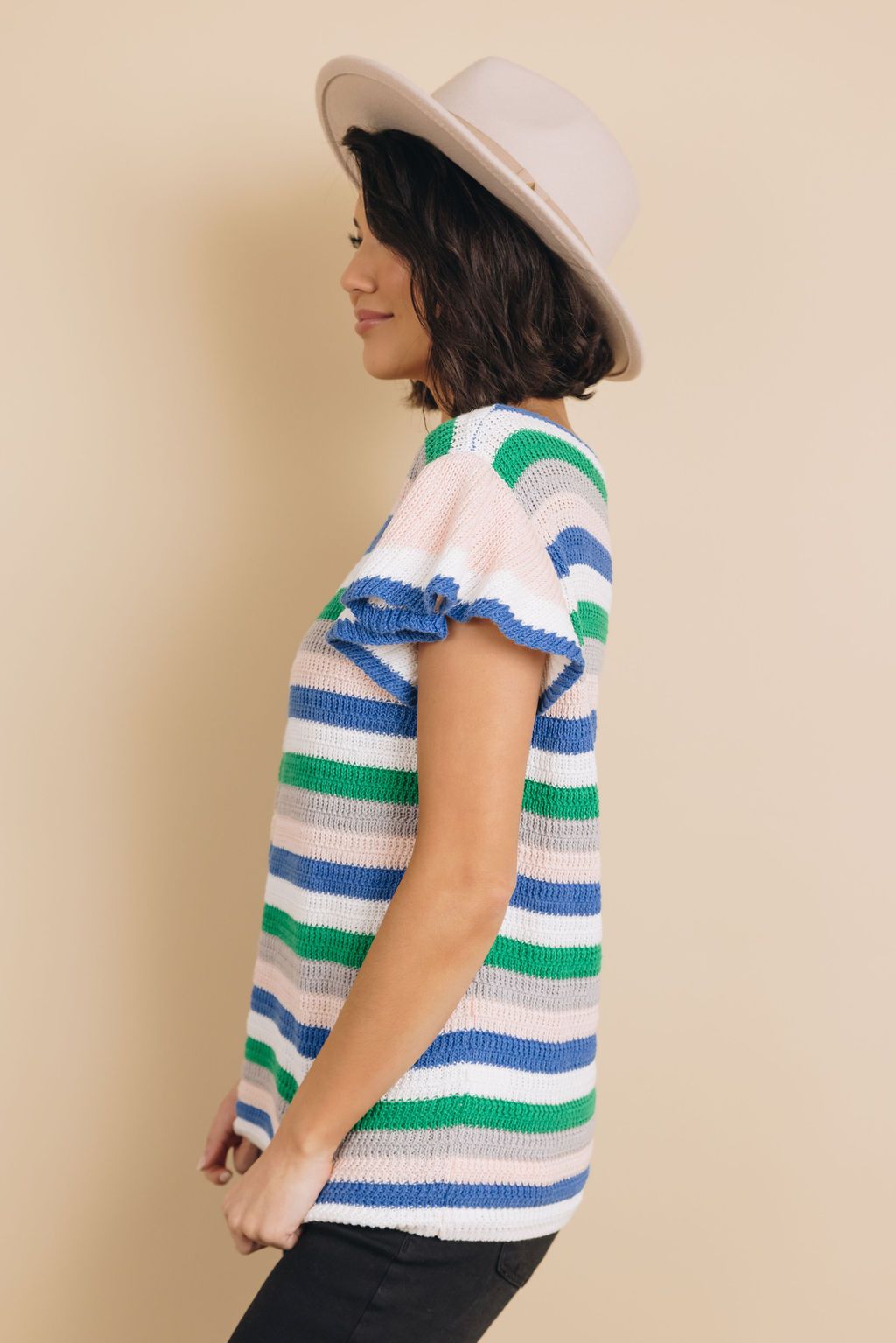 Storyline Striped Ruffle Sleeve Top