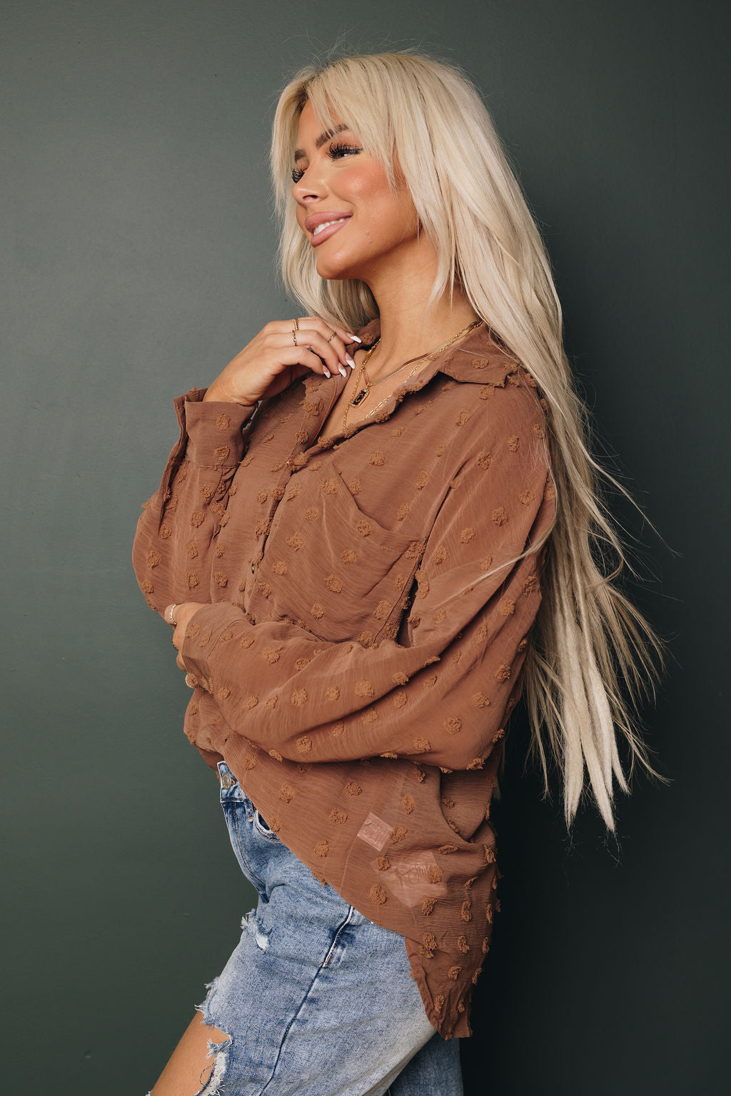 Hilly Swiss Dot Button Up Top