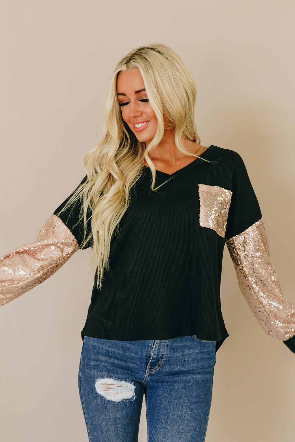 Amy Sequin Ballon Sleeves Top