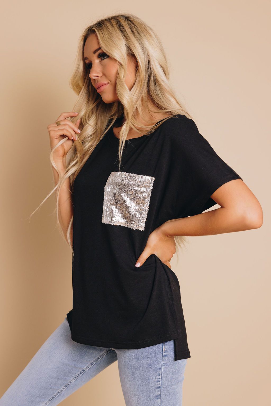 Angel Sequin Pocket Tee