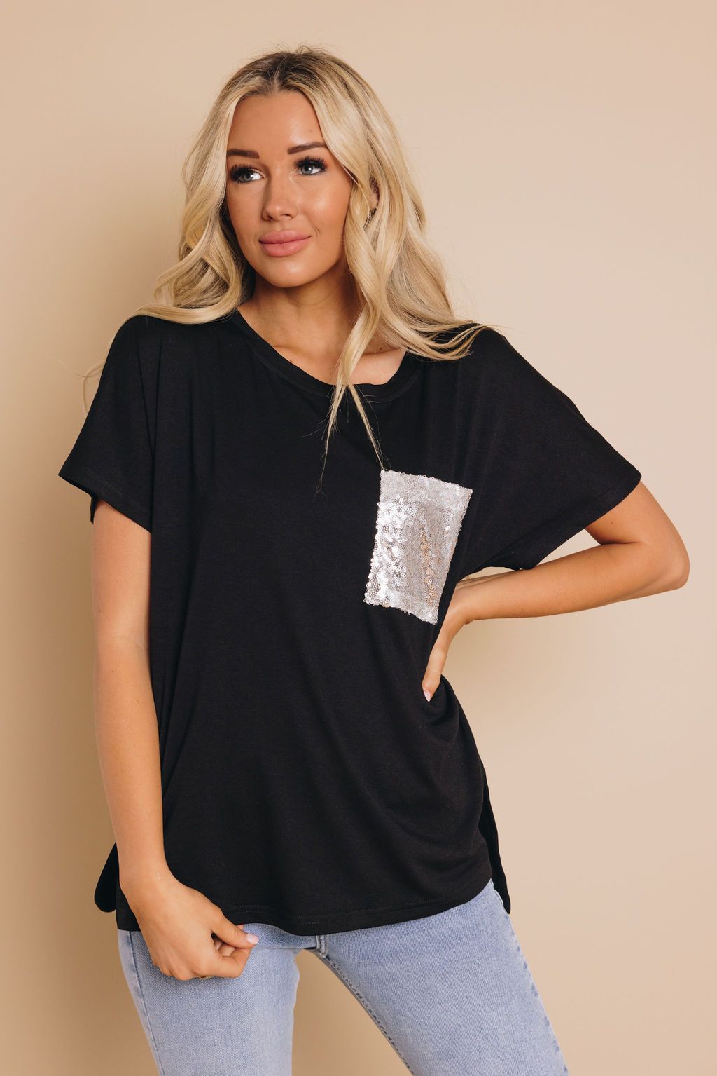 Angel Sequin Pocket Tee