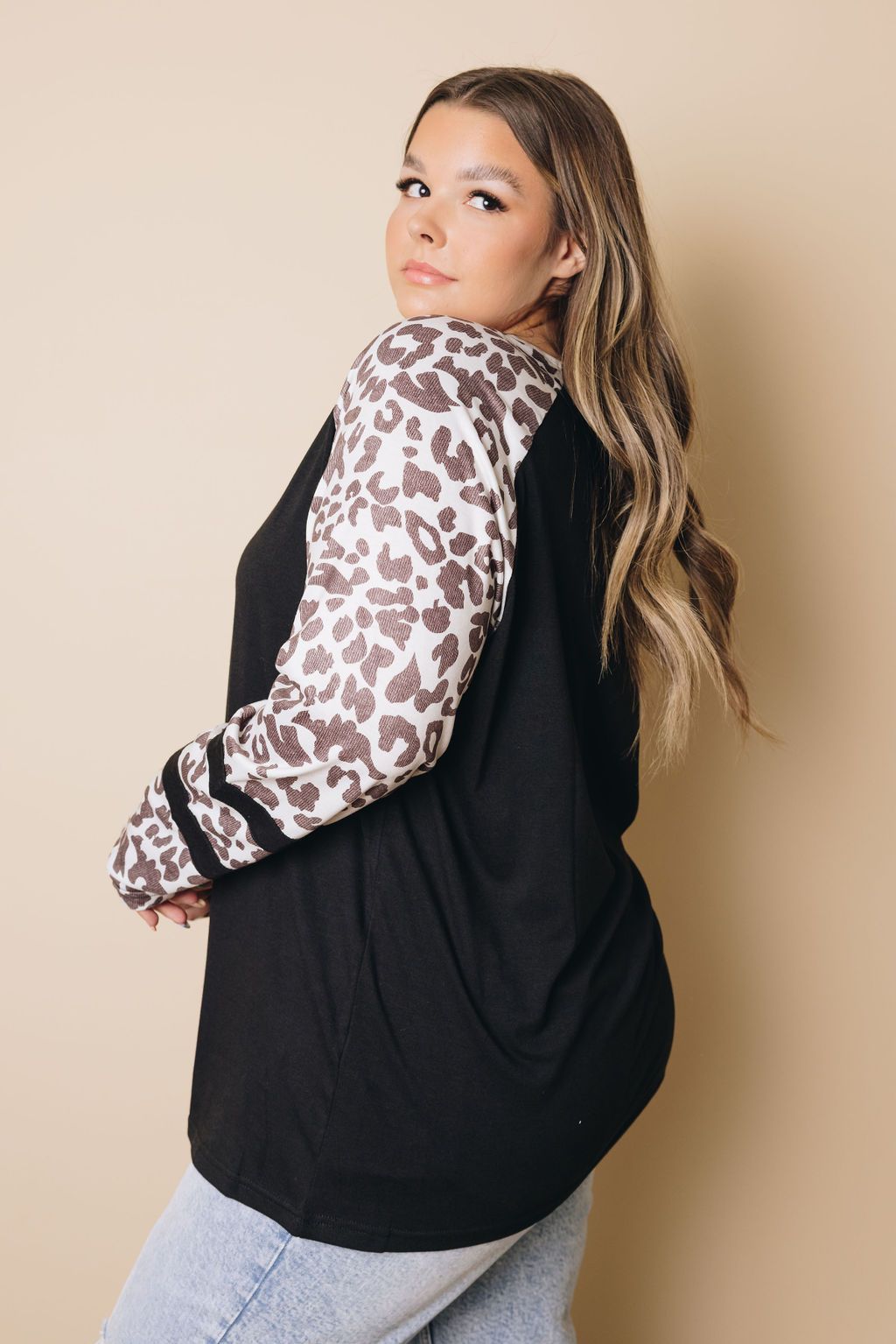 Plus Size - Petal Criss-Cross Leopard Top