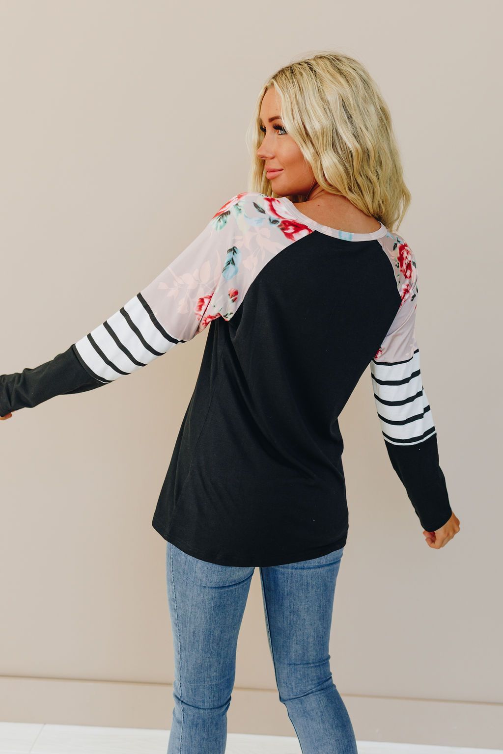 Stripes On Your Floral Long Sleeve Tee