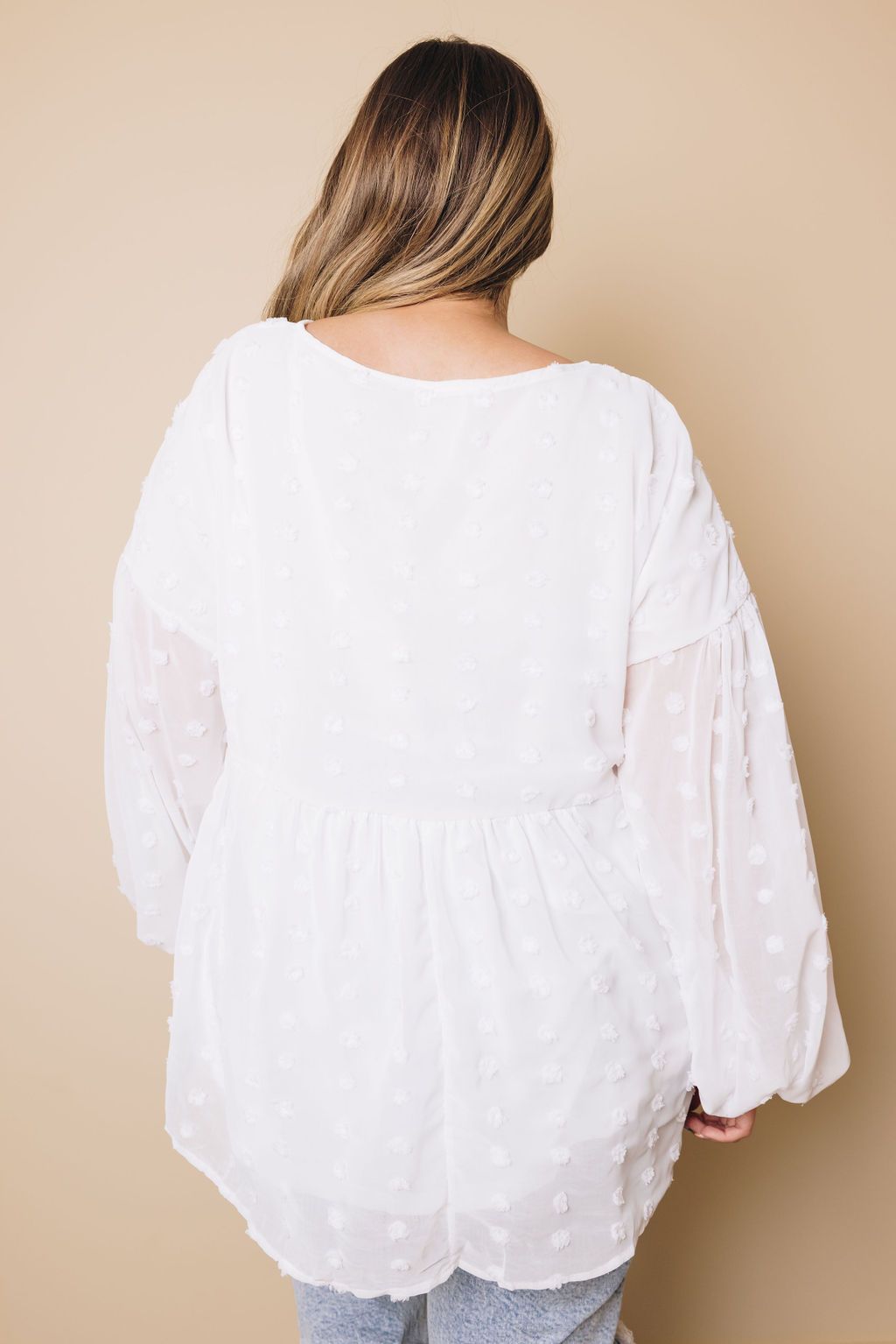 Plus Size - Dinah Swiss Dot Long Sleeve Top