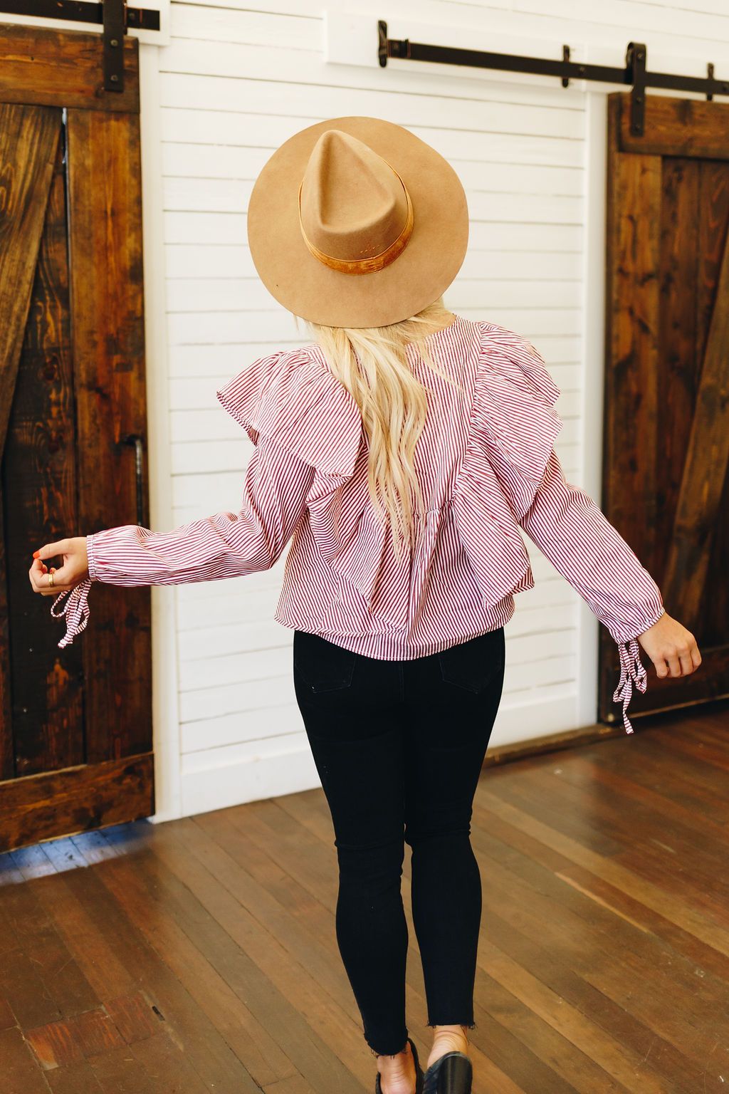 City Stripes Ruffle Detail Top