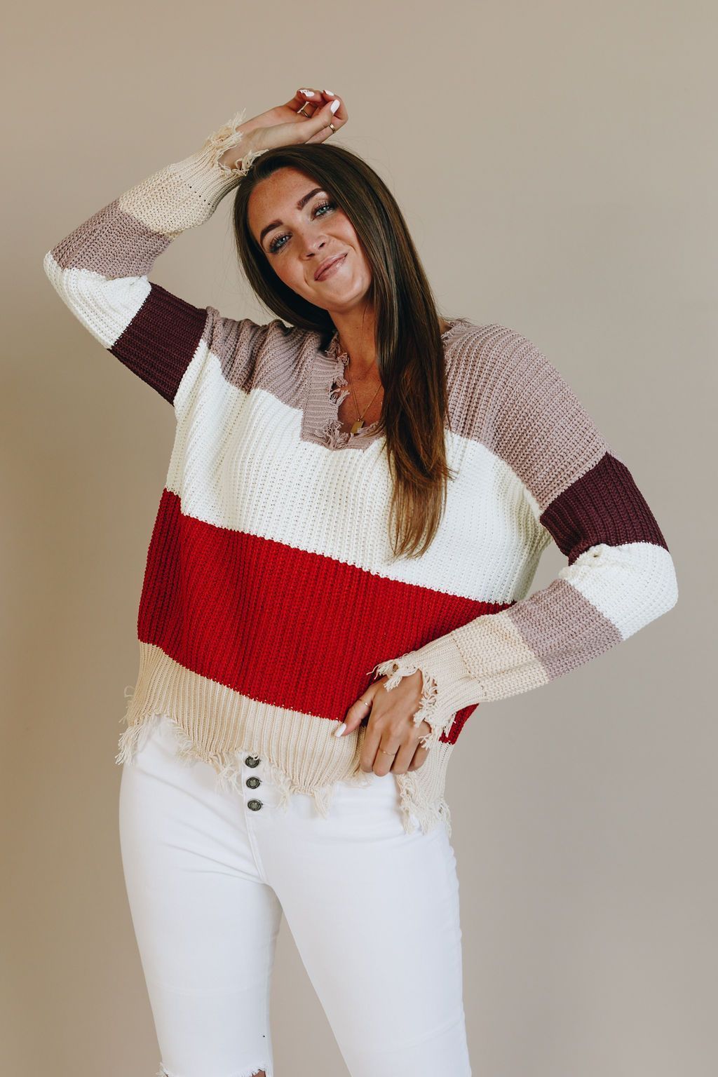Fun with Fringe Distressed Sweater