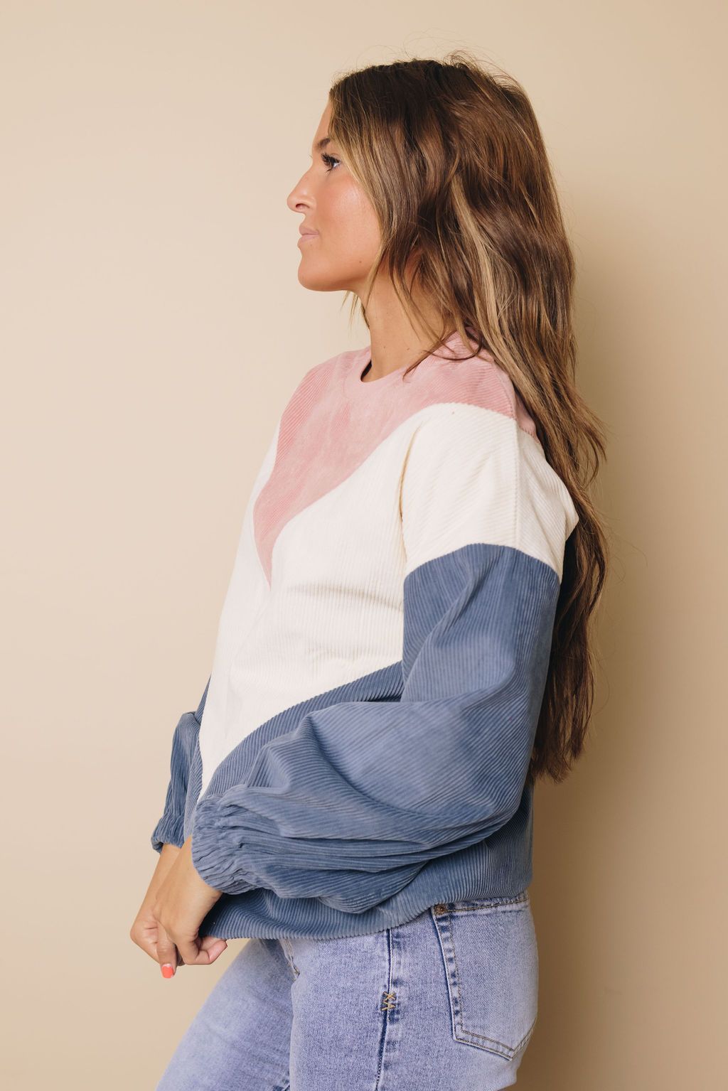 Suki Balloon Sleeve Corduroy Sweatshirt