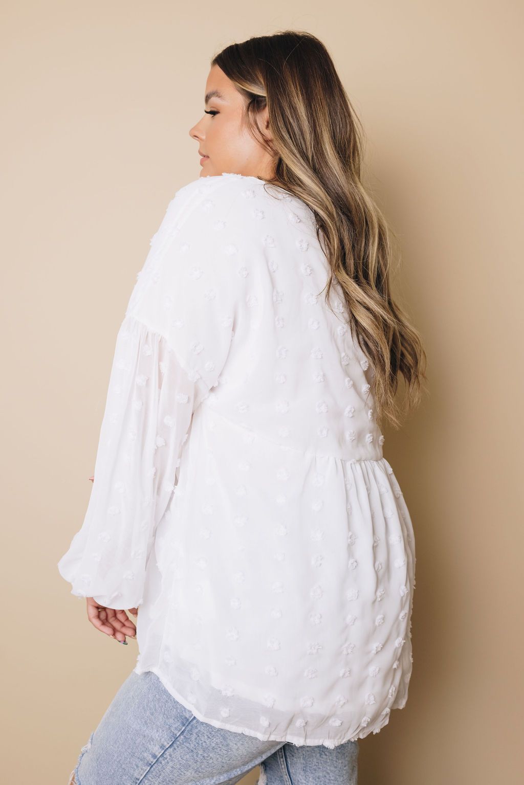 Plus Size - Dinah Swiss Dot Long Sleeve Top