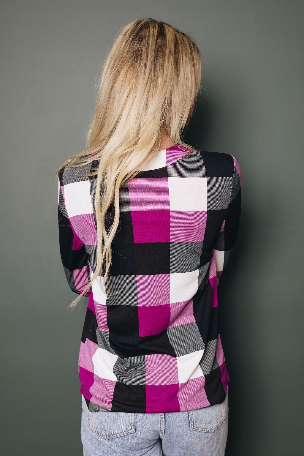 Duches Contrast Plaid Long Sleeve Top