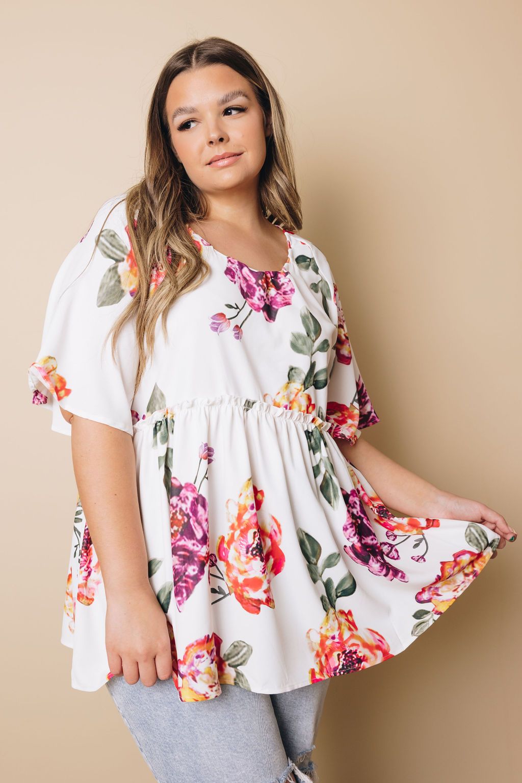 Plus Size - Babydoll Floral Tunic