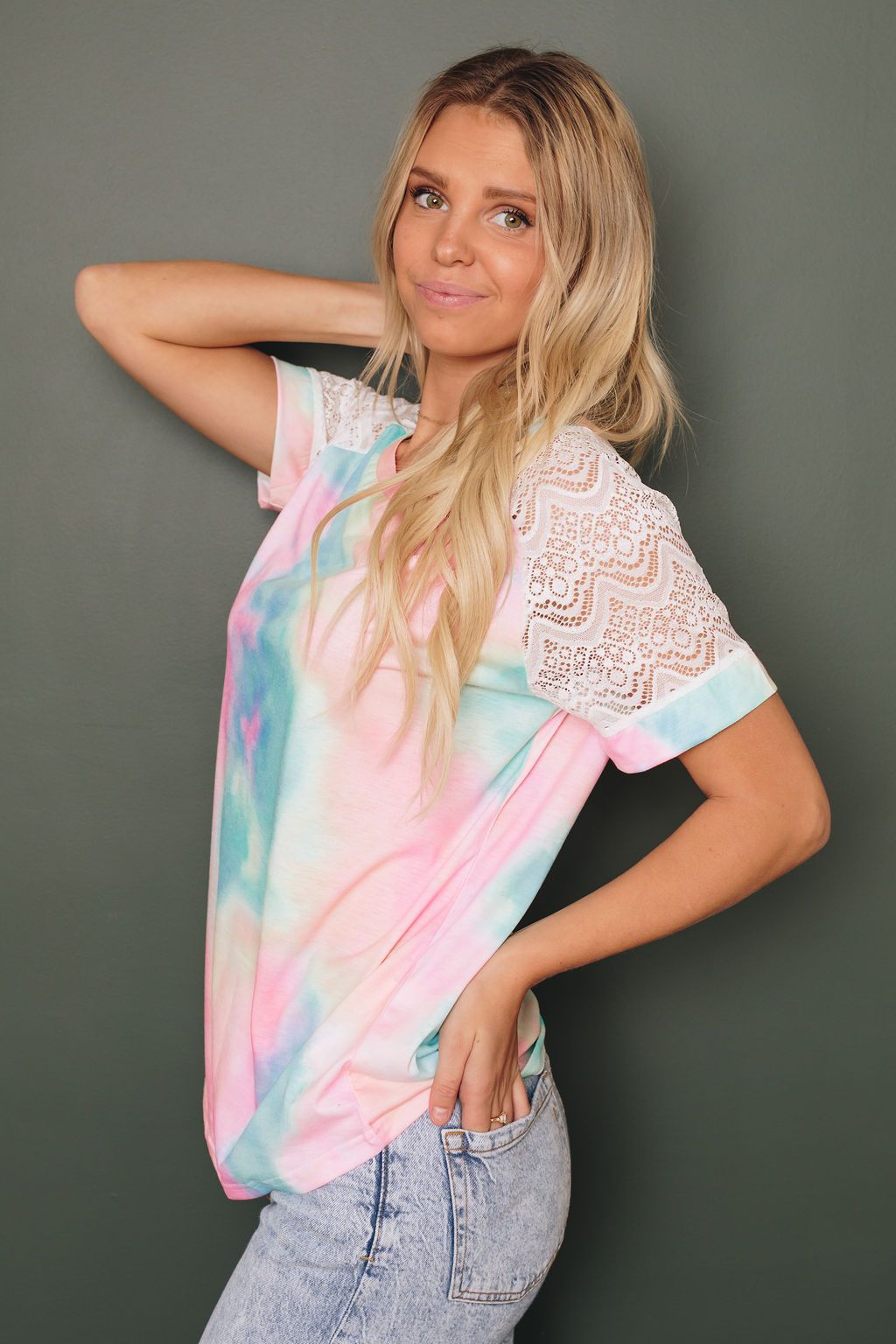 Bright Tie-dye Crochet Raglan Tee