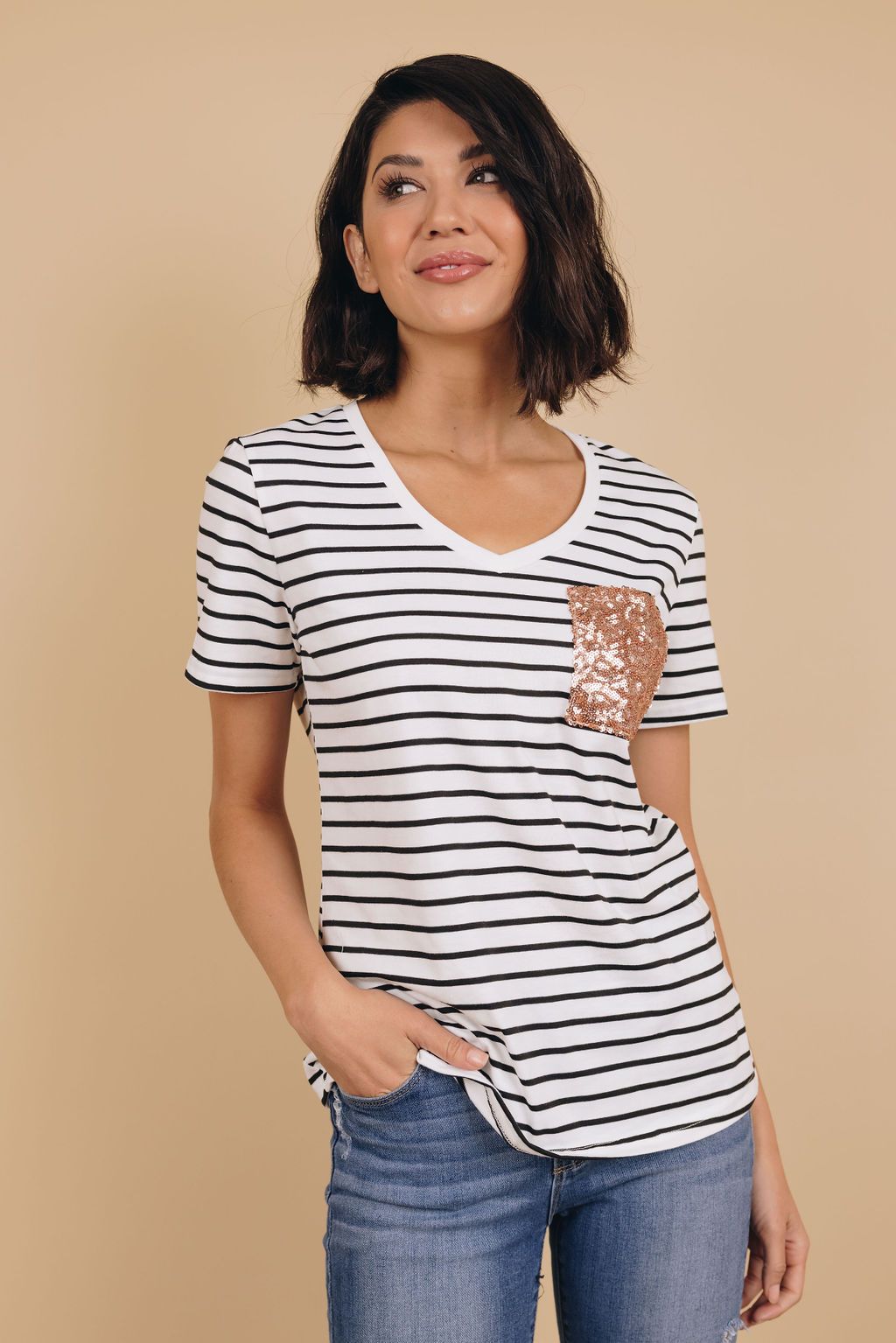 Shades Of Beautiful Striped Pocket Tee