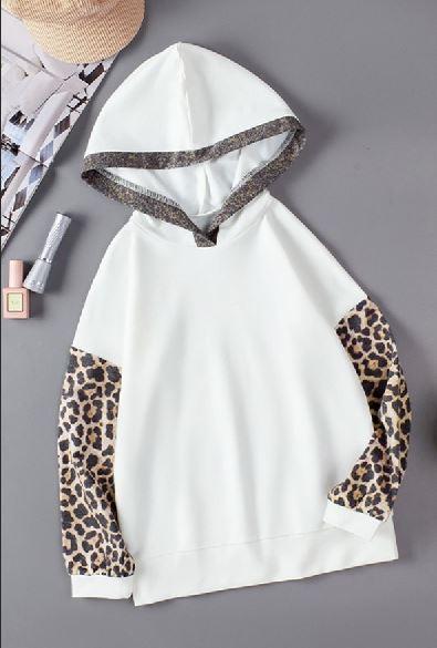 Beige Leopard Print Colorblock Kid's Hoodie