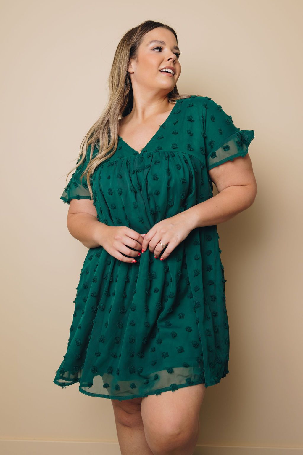 Plus Size - Darlene Swiss Dot Midi Dress