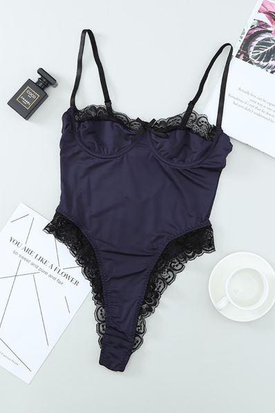 Contrast Lacy High Cut Bodysuit