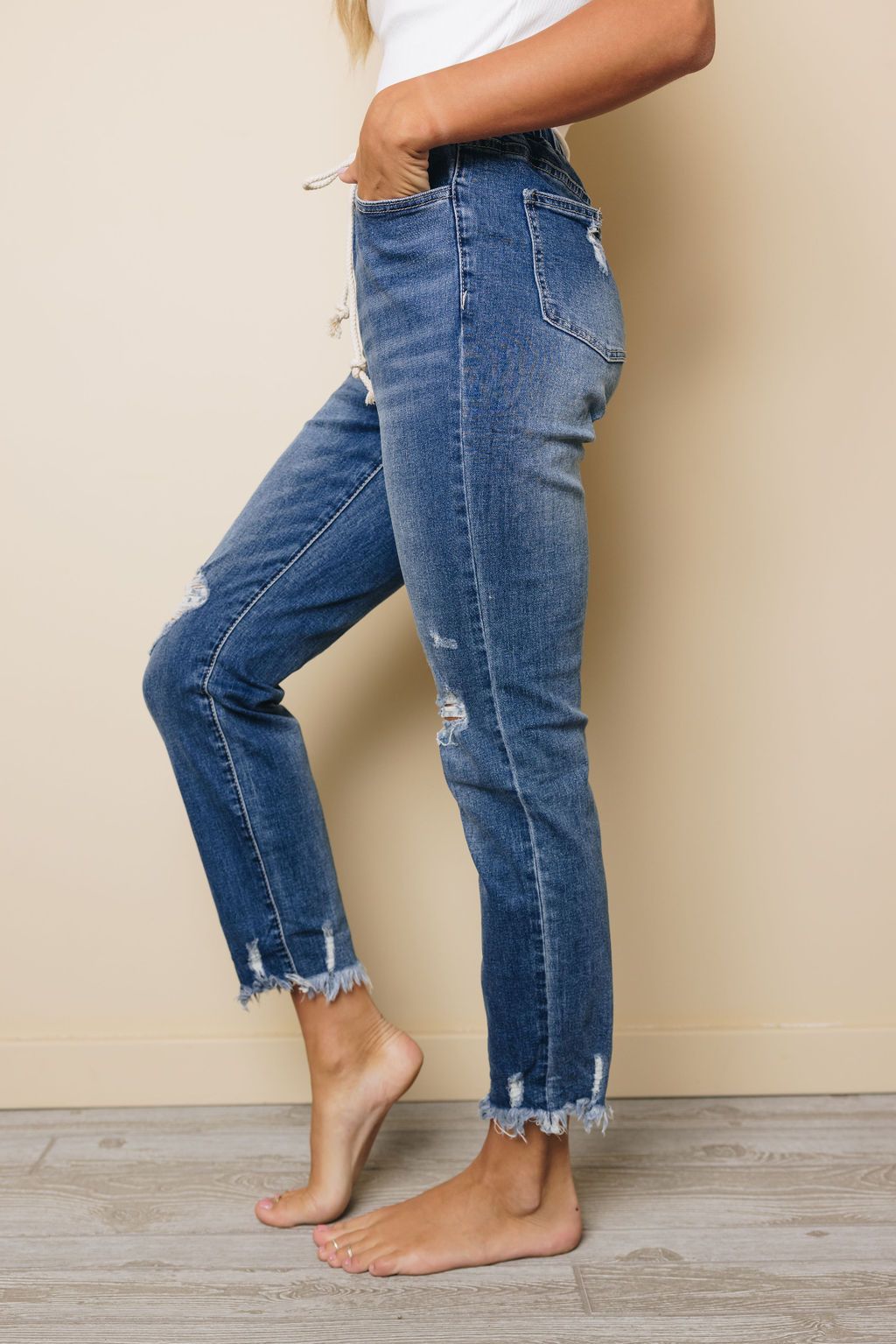 Salma Elastic Waist Distressed Jeans