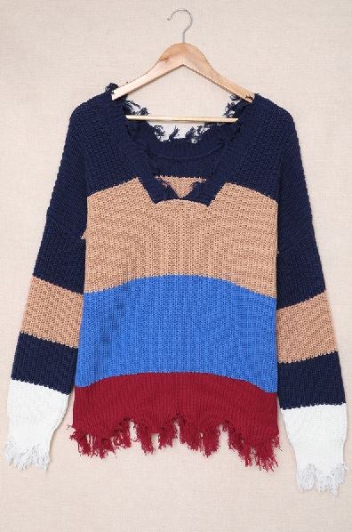 Fun with Fringe Distressed Sweater