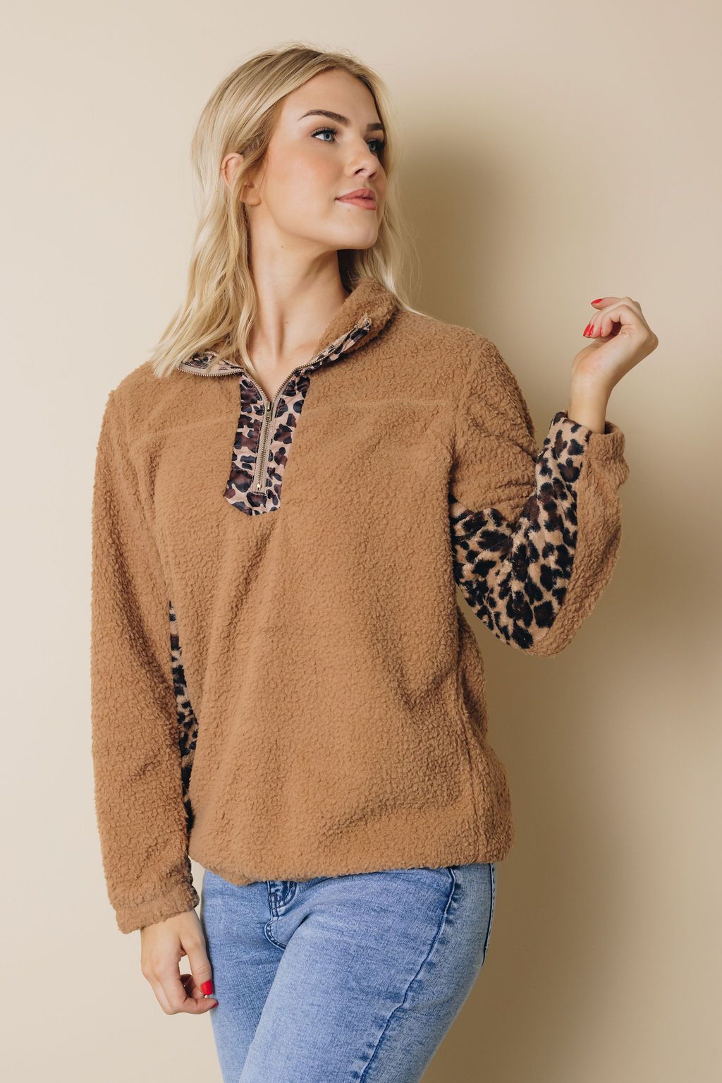 Lacole Leopard Sherpa Sweatshirt