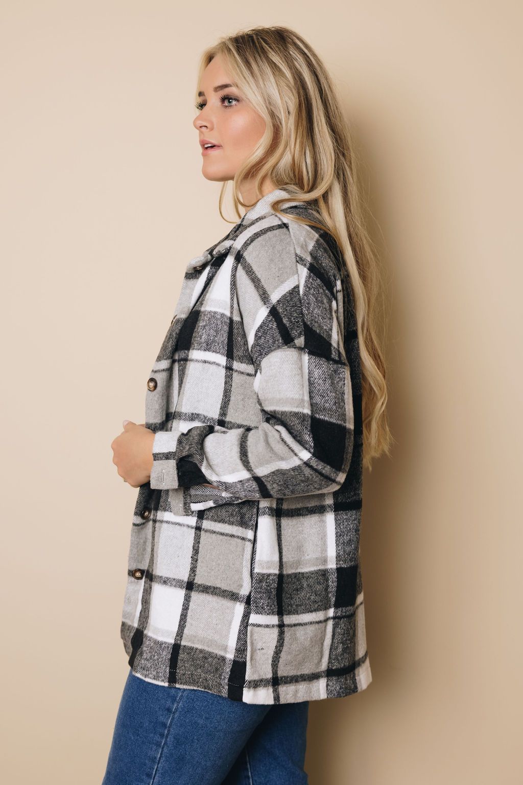 Plaid Print Buttoned Shirt Jacket
