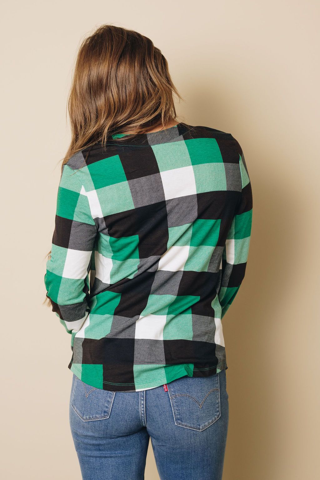 Duches Contrast Plaid Long Sleeve Top