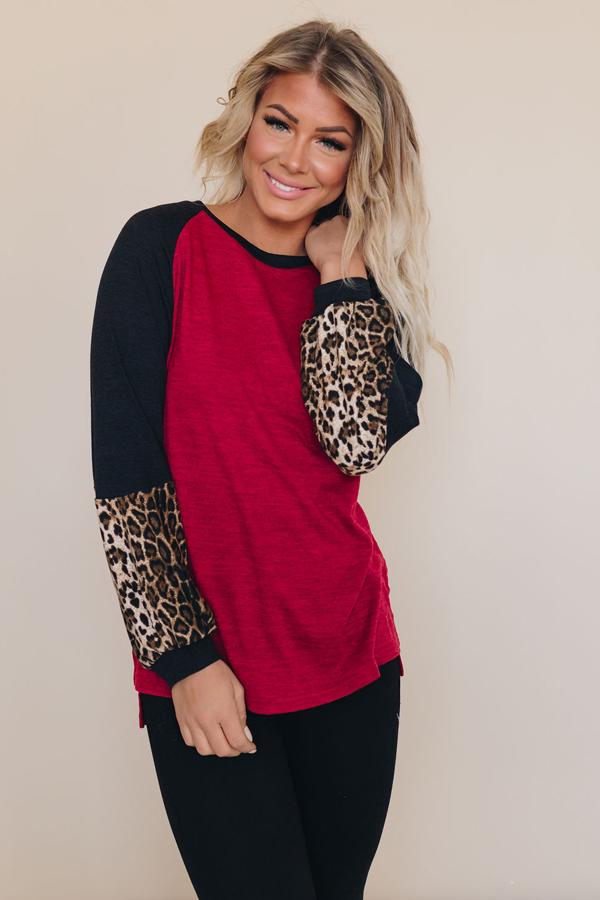 Debby Leopard Lantern Sleeve Top