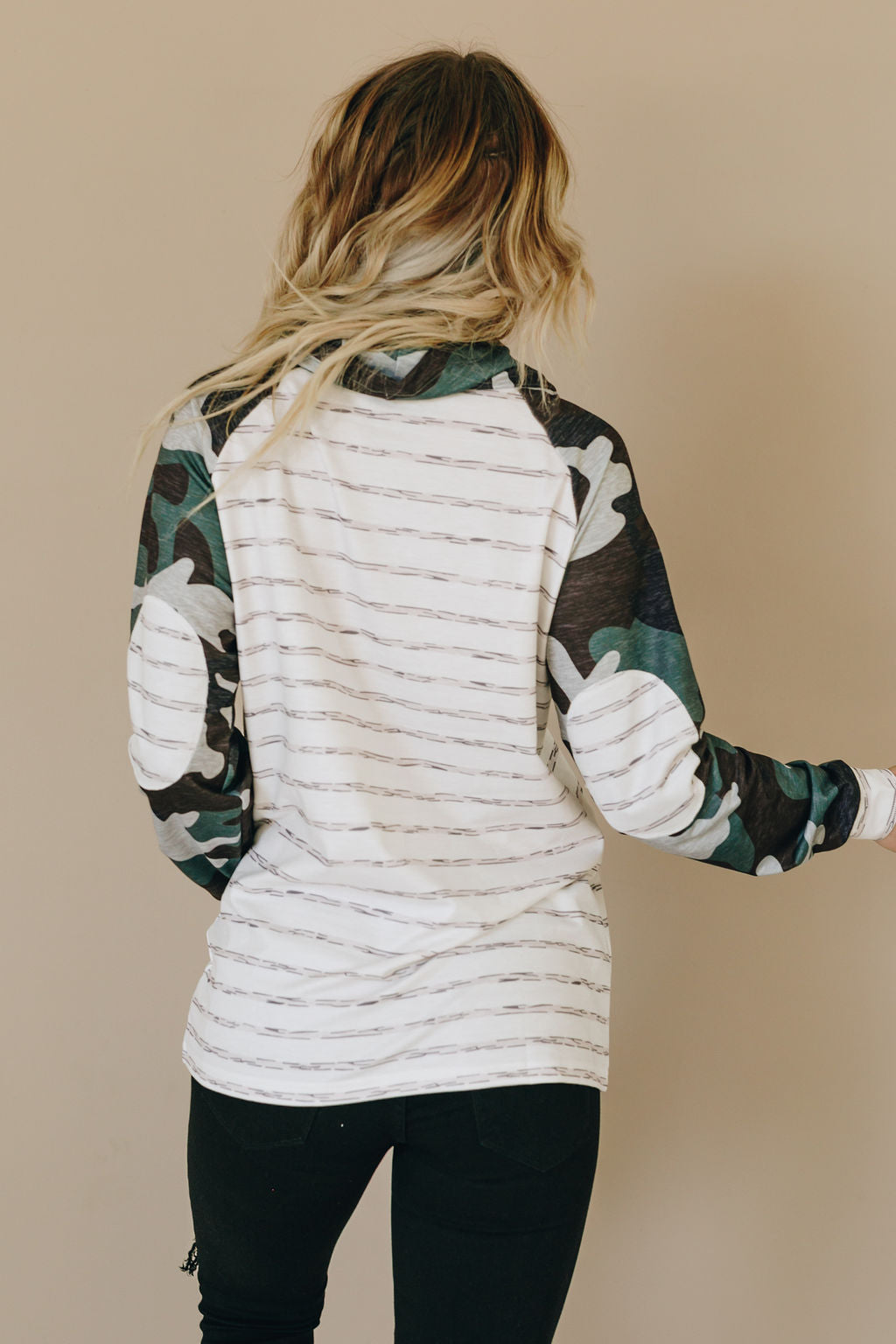 Gabby Cowl Neck Camo Top