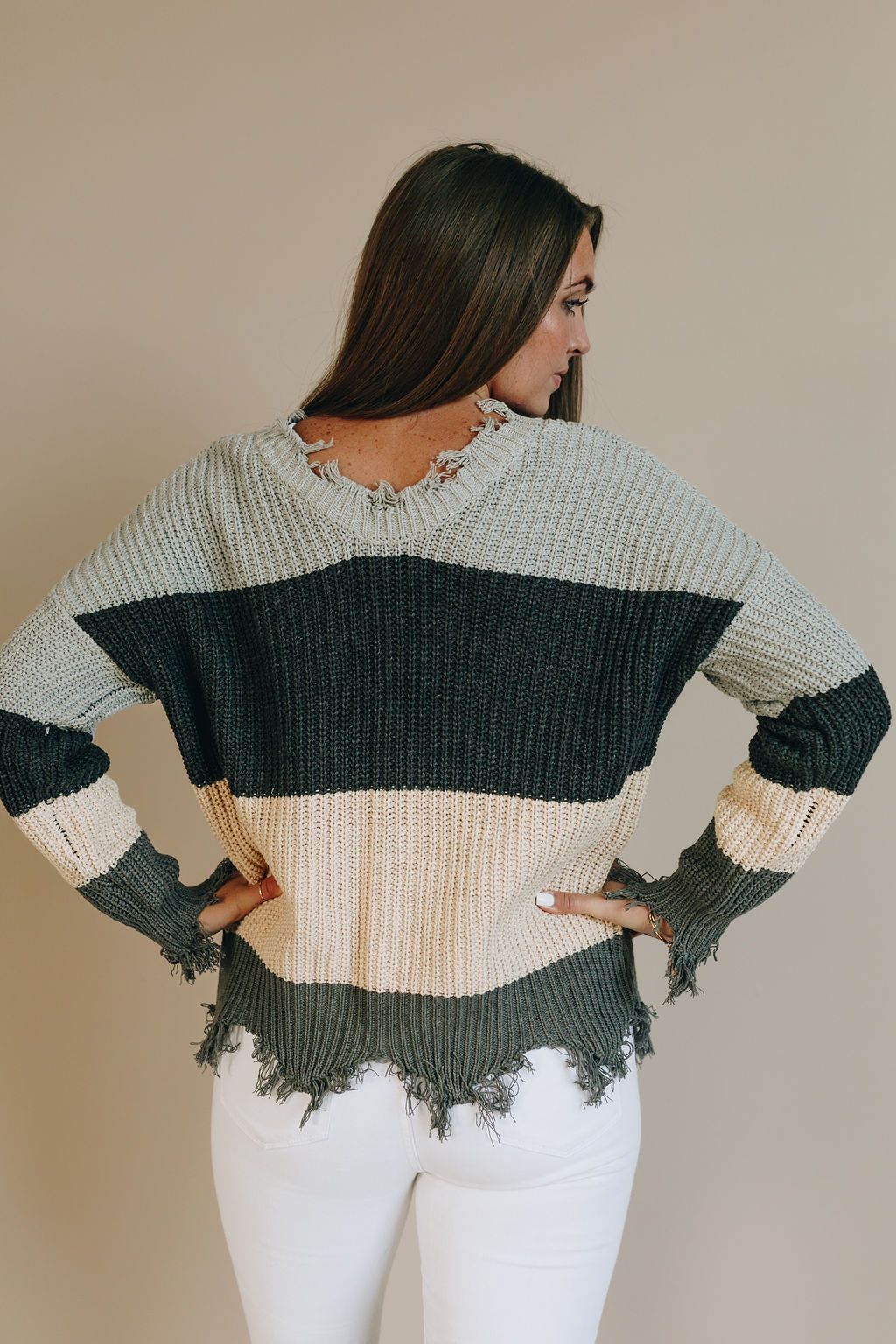Fun with Fringe Distressed Sweater